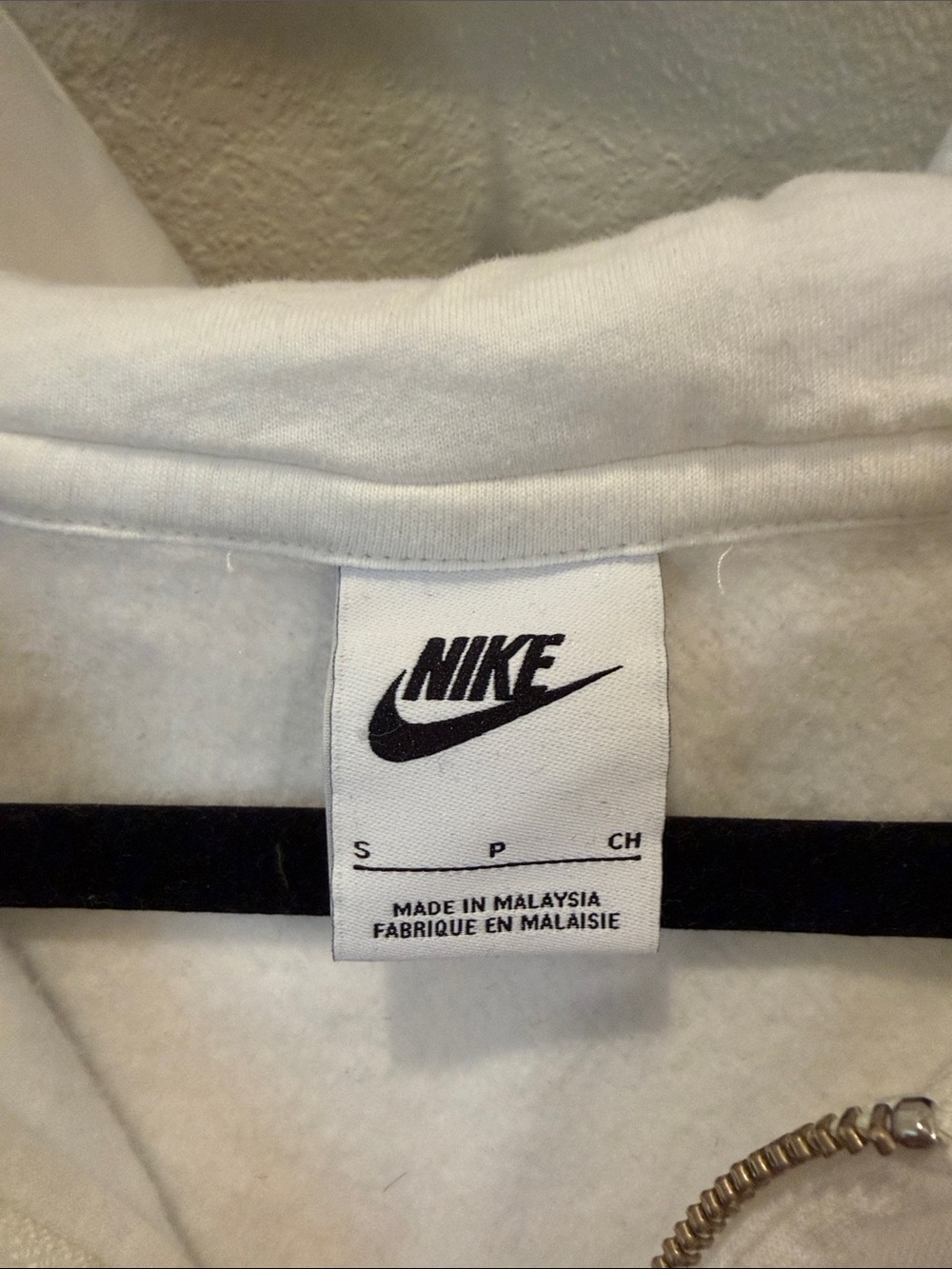 Nike White Full-Zip Bomber Hoodie with Black Swoosh - Picture 2 of 3
